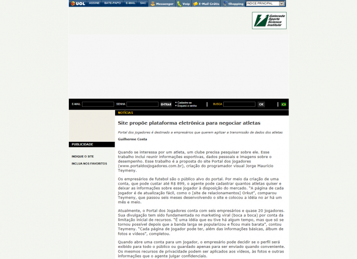 Site propõe plataforma eletrônica para negociar atletas